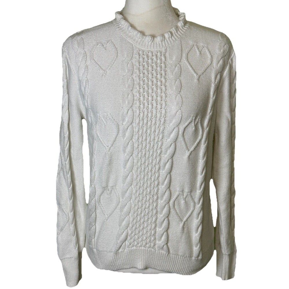 J. Crew Women’s Cozy Valentine Heart Cable Knit Sweater Preppy Feminine Size Med